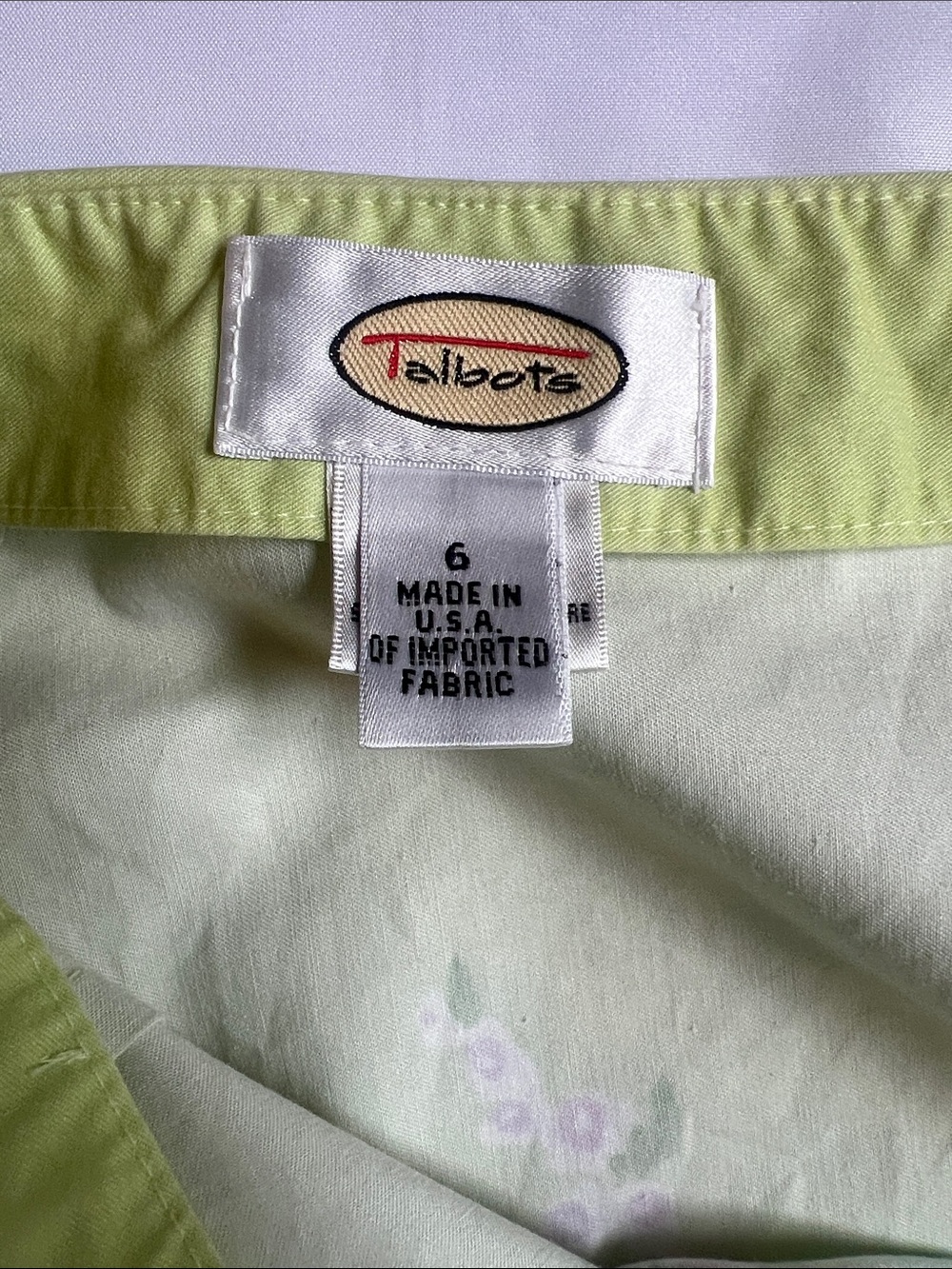 Talbots Sz 6 100% Cotton Floral Lime Green Skirt Garden Preppy - Picture 5 of 9